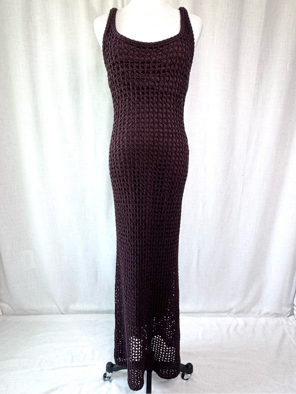 DISSH Tess Crochet Knit Maxi Dress Chocolate Brown Size S